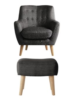 Hygena - Otis - Fabric Chair and Footstool - Charcoal